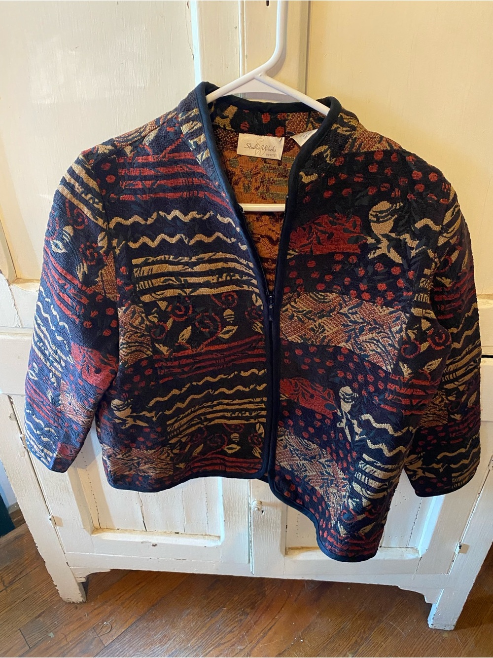 Studio Works Navy, Red & Brown Patterned Bomber Jacket